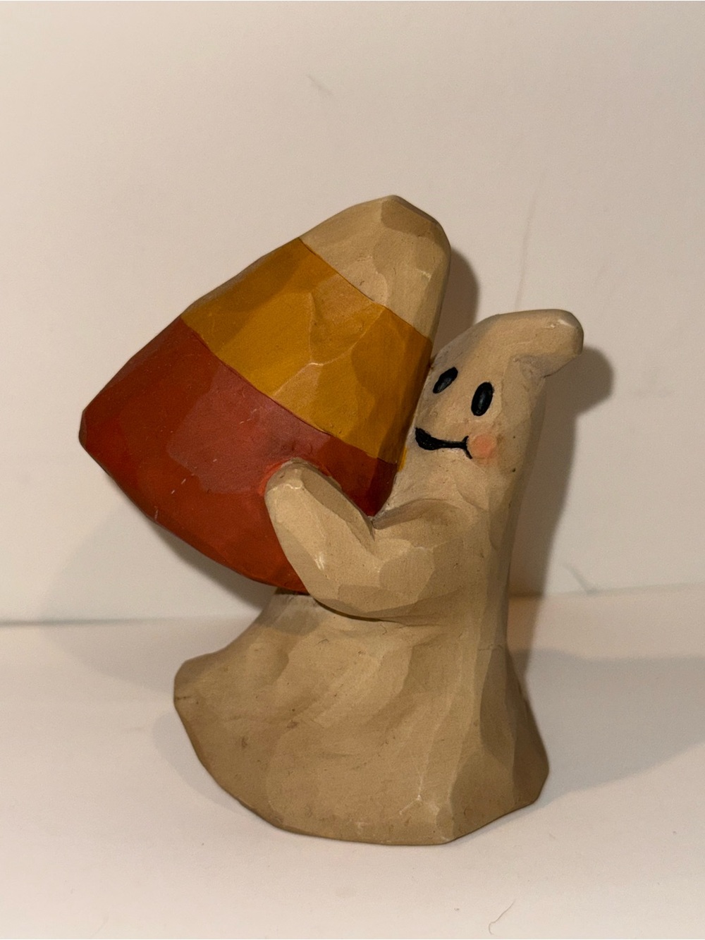 Halloween Ghost Figurine Holding Candy Corn - 3.5” high